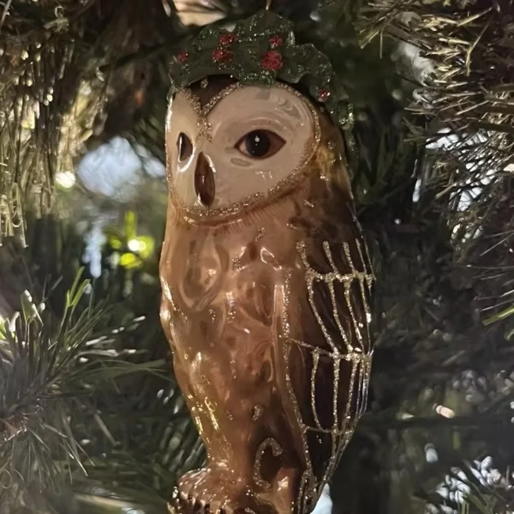 Glass Owl with Laurel Christmas Ornament - John Derian for Target 2025